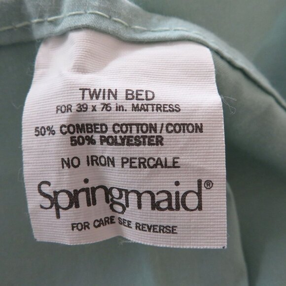 Vintage Springmaid Twin Sheet Set 3pc Mint Green Percale No Iron USA Made - Picture 9 of 9